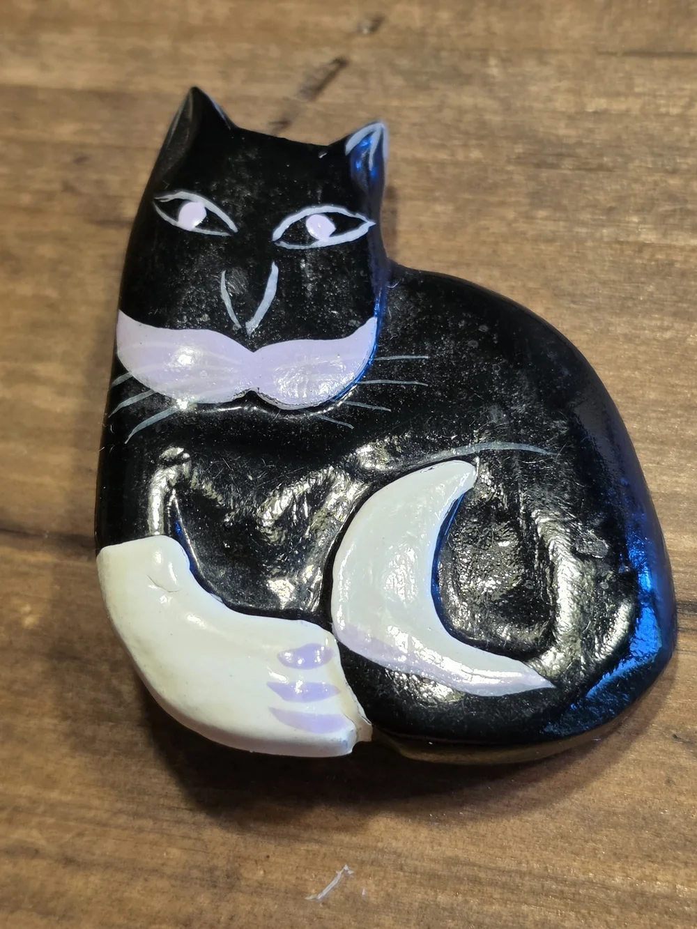 Folk Art Cat Pin Handpainted Wood